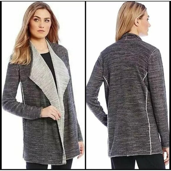 EUC Eileen Fisher Organic Cotton Cascading Cardigan in Charcoal Size Medium - Picture 1 of 6